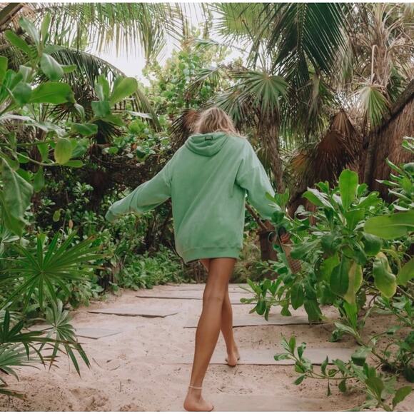 Daily Drills Green Terry Hoodie Dress XS Small Beach Boho Cover Up Casual - Picture 1 of 8